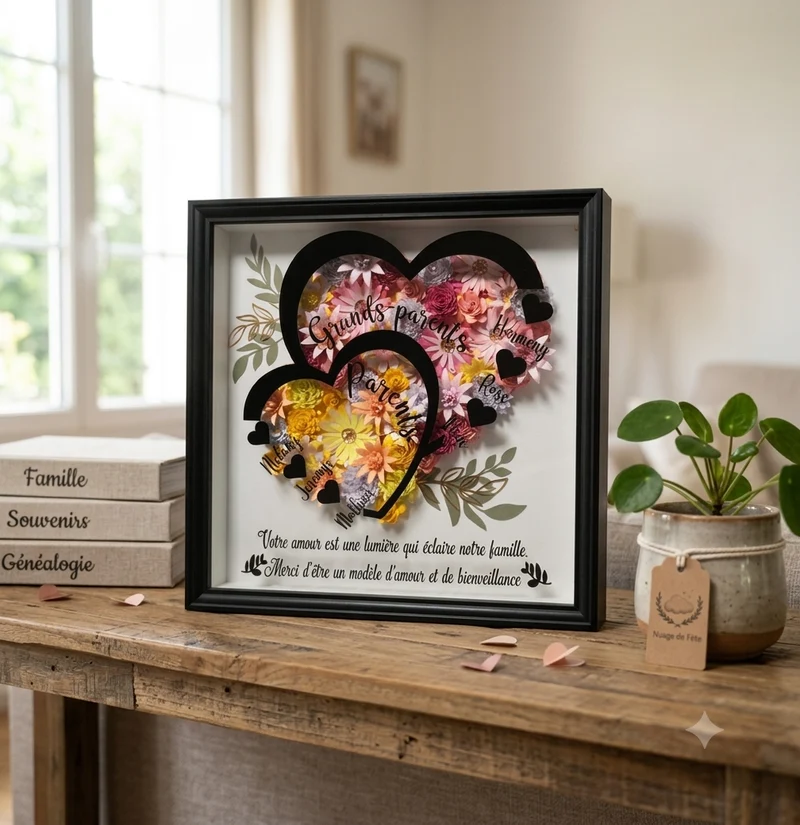 Cadre 3D Fleurs Éternelles « Cœurs de Famille »