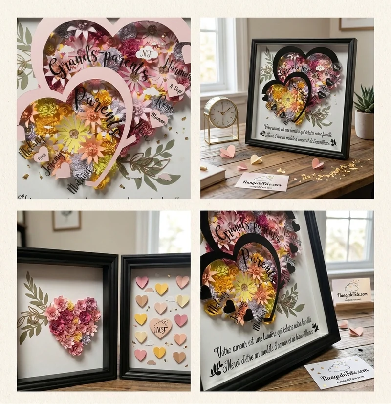 Cadre 3D Fleurs Éternelles « Cœurs de Famille »
