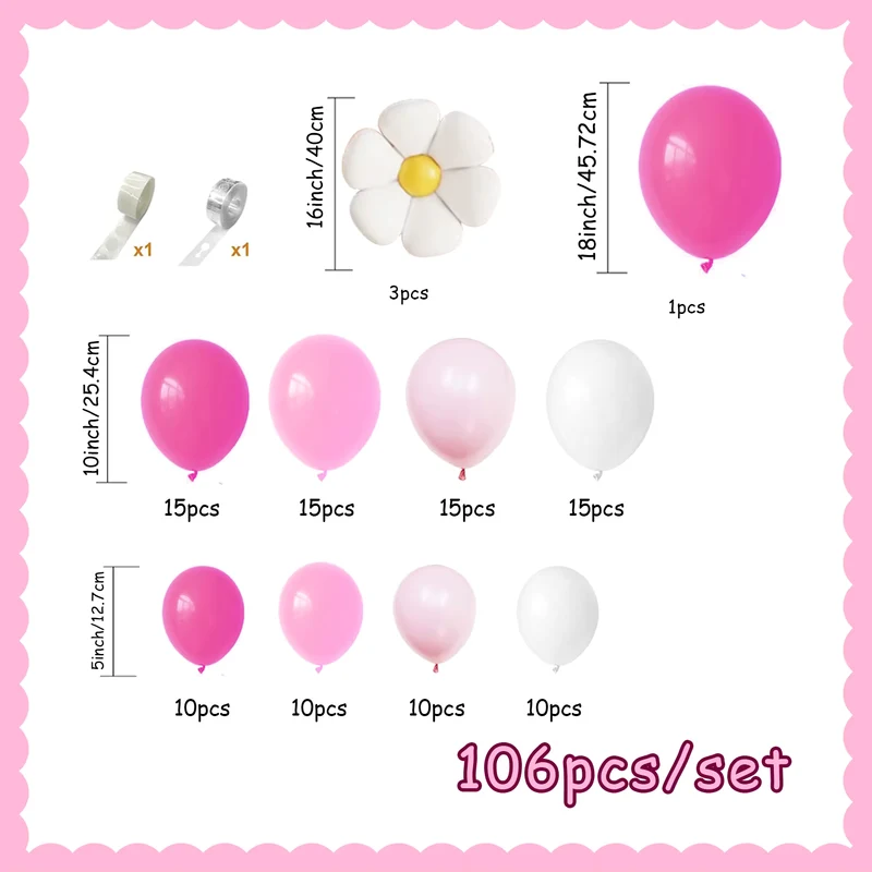 Kit Arche de Ballons Rose et Marguerite – 106 Pièces