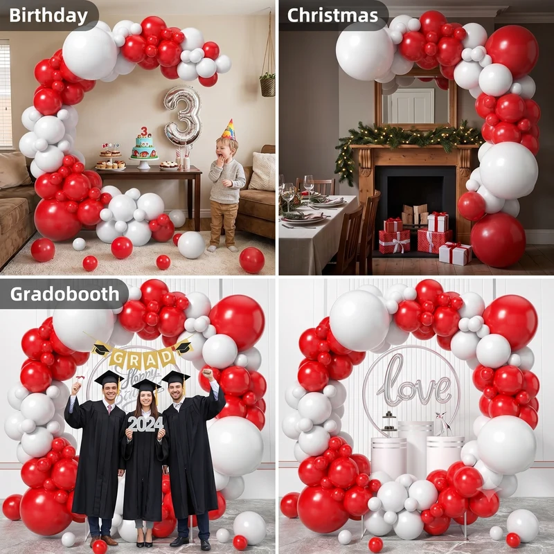 Kit Arche de Ballons Rouge et Blanc – 200 Pièces