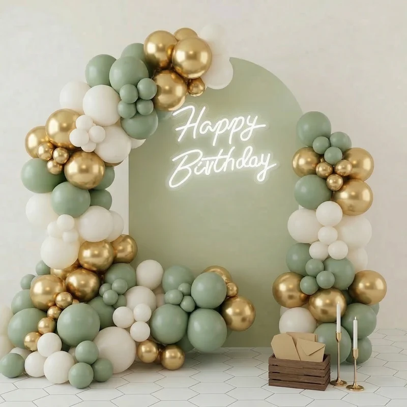 Méga Pack Anniversaire Bohème – Arche Vert Sauge (191 Pièces)