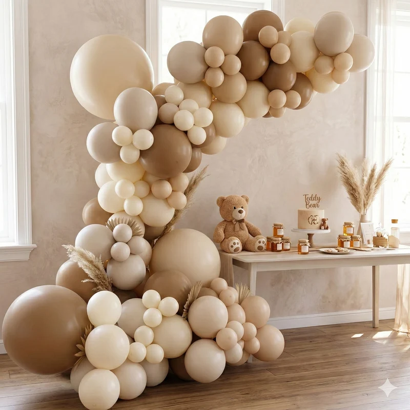 Kit Guirlande Arche de Ballons Bohème – Nude, Moka & Ivoire (115 Pièces)
