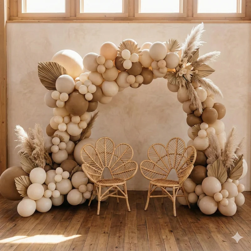 Kit Guirlande Arche de Ballons Bohème – Nude, Moka & Ivoire (115 Pièces)