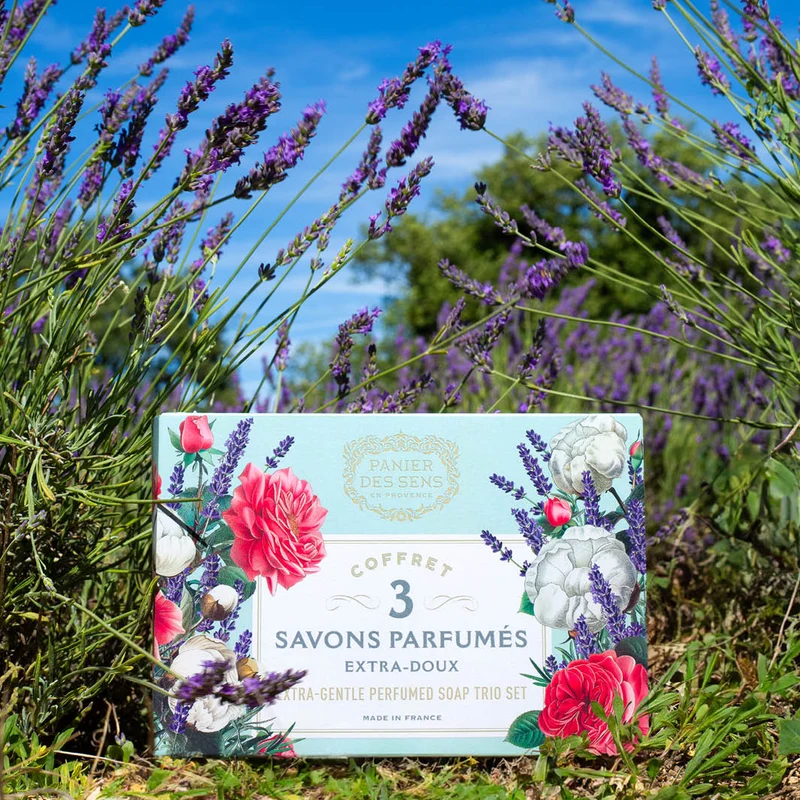 Coffret cadeau 3 savons solides parfumés - Coton, Lavande, Nectar de Rose 3x100g