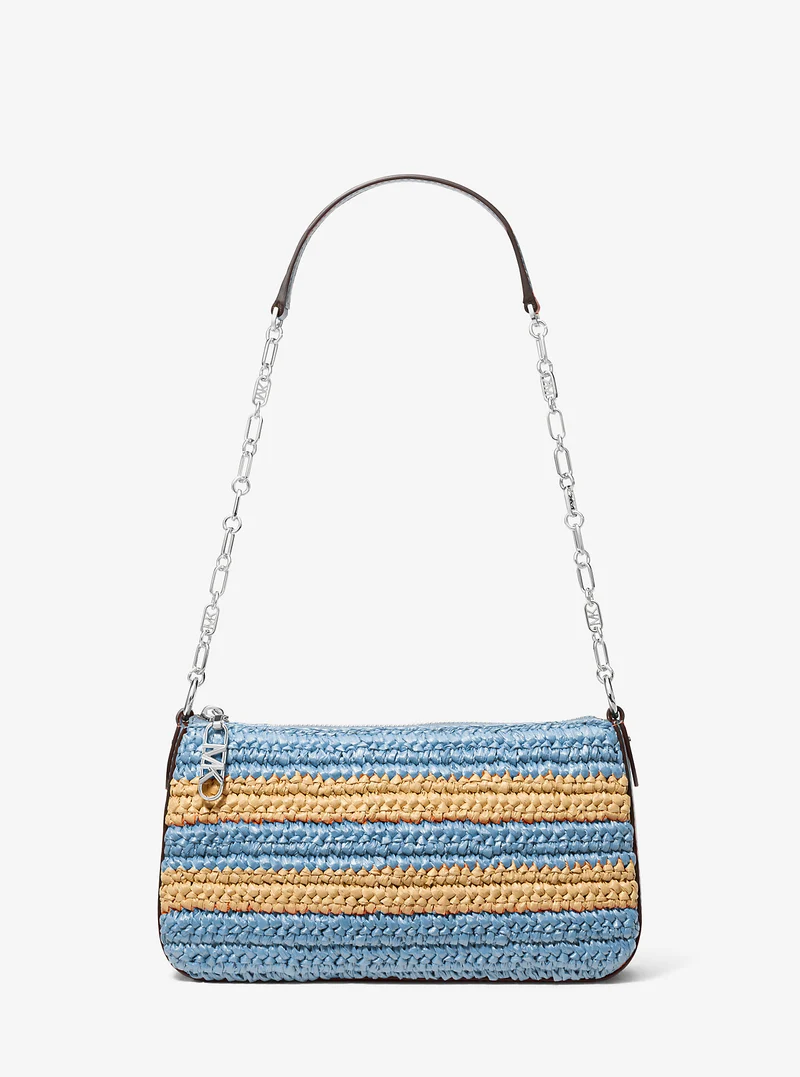 Michael Kors Pochette Empire Medium- handgehäkelter Stroh mit Streifen und Kette
