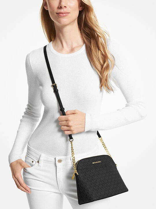 Michael Kors Jet Set Travel Medium Dome Crossbody Bag schwarz gold Logo