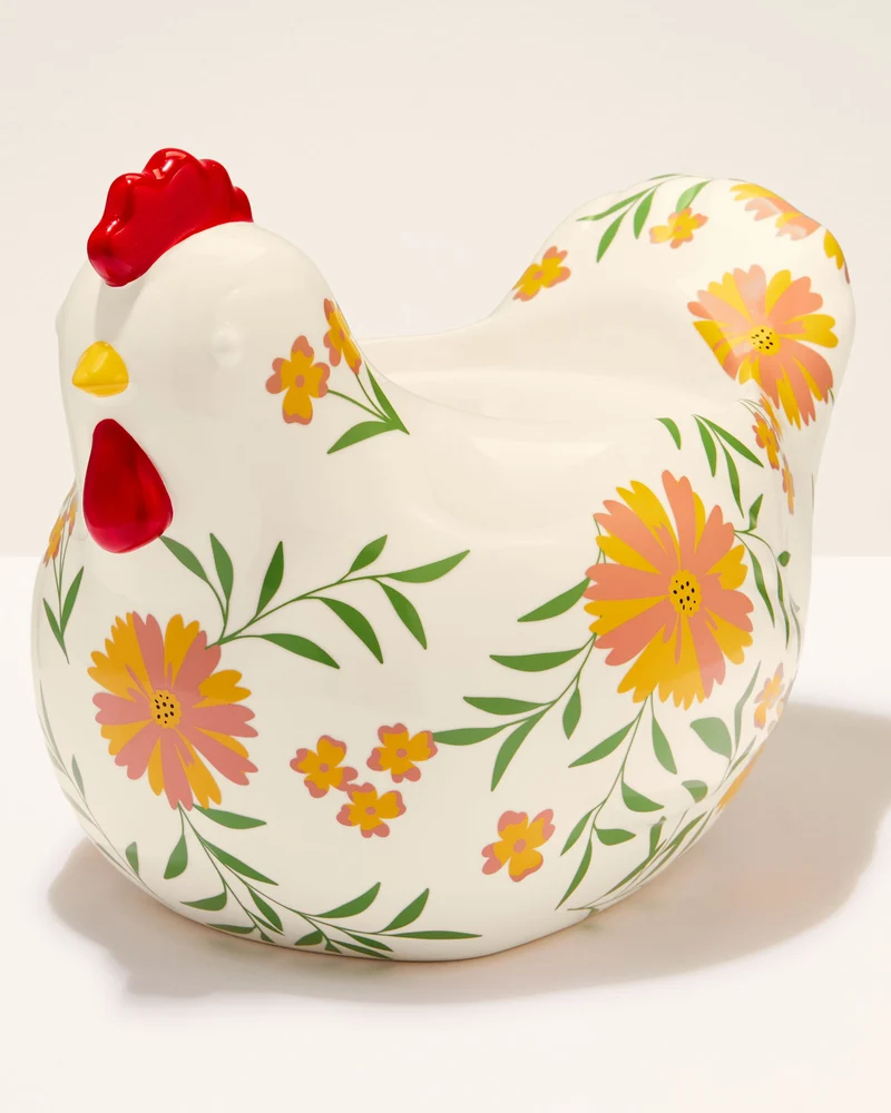 Floral Chicken Pedestal 3-Wick Candle Holder