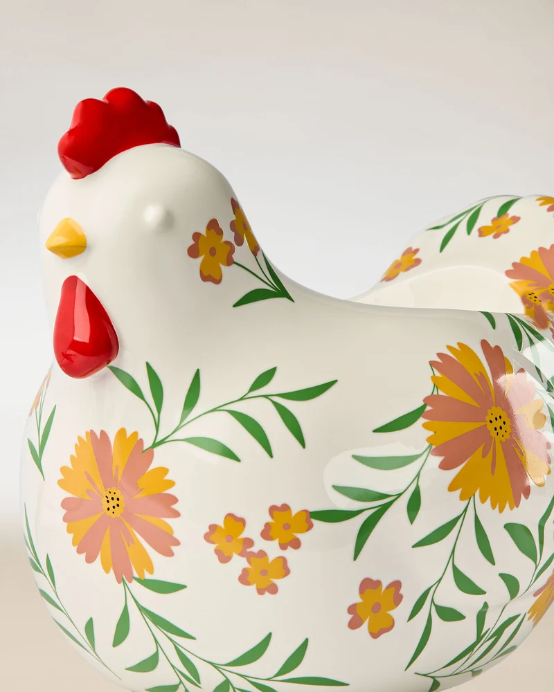 Floral Chicken Pedestal 3-Wick Candle Holder