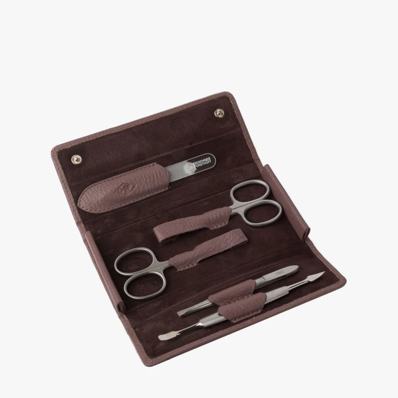 Maniküre-Set 5-teilig, genarbtes Rindleder aus pudrigem Mauve