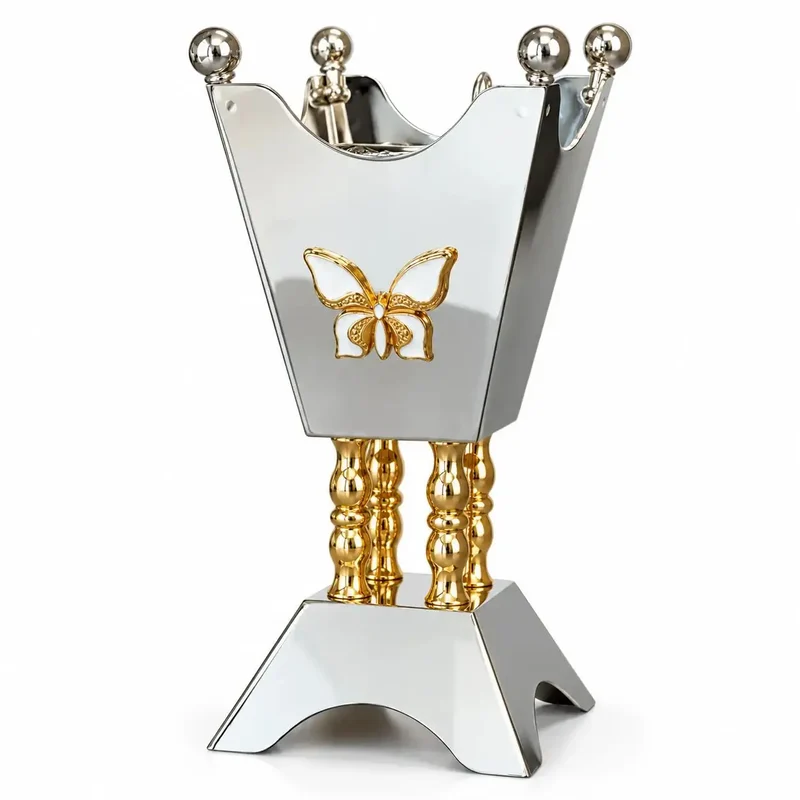 Luxuriöser arabischer Räuchergefäß aus Silber und Gold – Schmetterlingsdesign