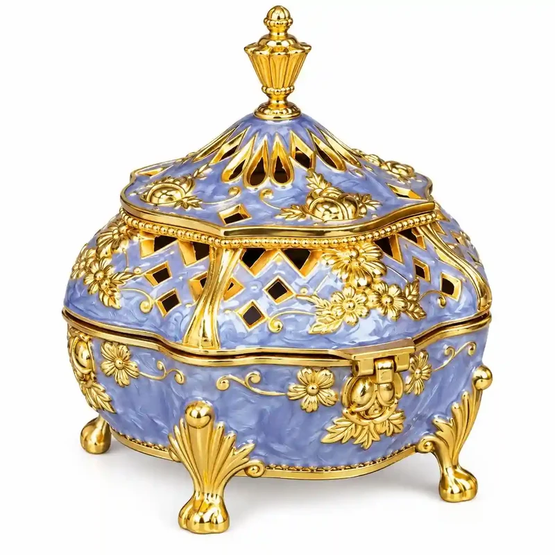 Luxuriöser, blau-goldener, verzierter Räuchergefäß – Mabkhara