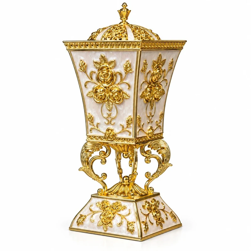 Luxuriöser arabischer Räuchergefäß in Gold und Weiß – Mabkhara