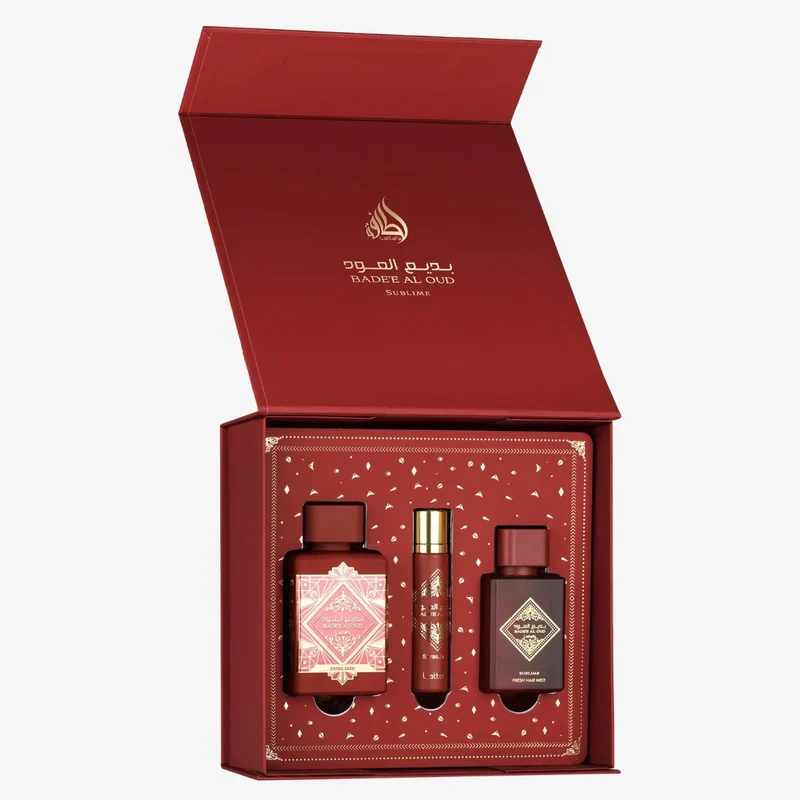 Lattafa Geschenkset – Badee Al Oud Sublime 100 ml + 12 ml + Haarspray