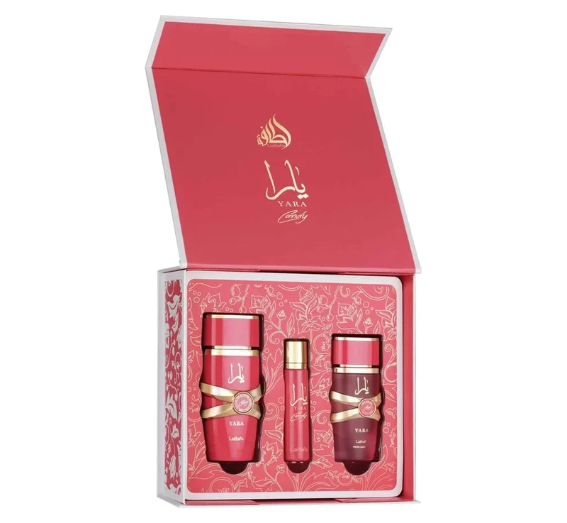 Lattafa Geschenkset – Yara Candy 100 ml + 12 ml + Haarspray