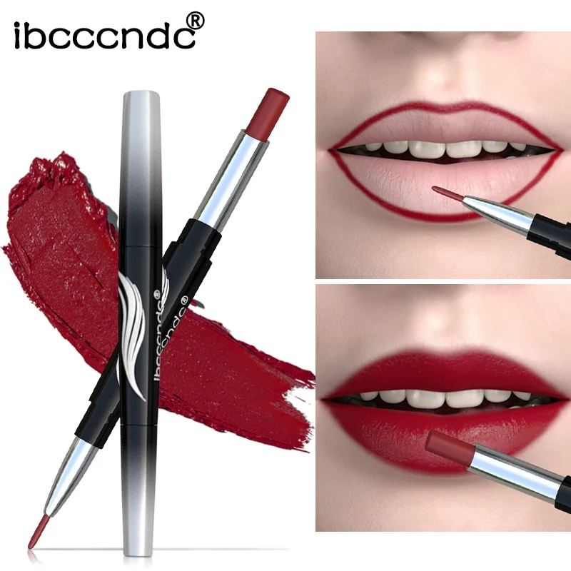 10 Colors Matte Lipstick Wateproof Double End Long Lasting Lipsticks Brand Lip Makeup Cosmetics Nude Dark Red Lips Liner Pencil
