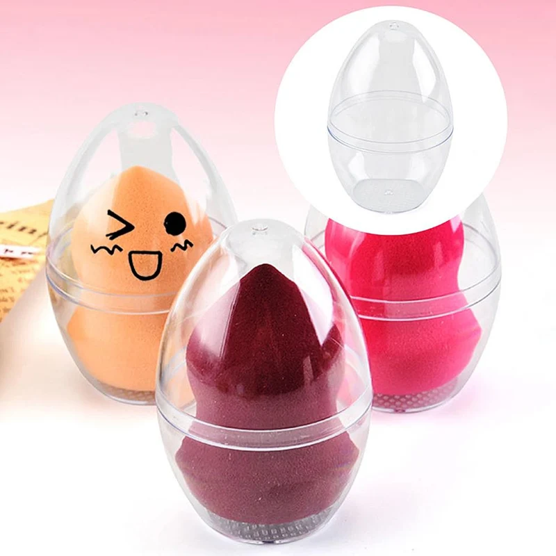 1pc Stand Storage Box Cosmetic Egg Puff Case holder Accessorie Egg Shaped Transparent Empty Makeup Sponge Shaper Puff Holder