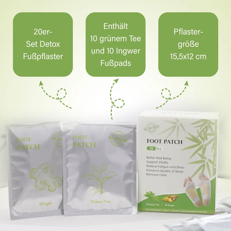 20er Set Detox Pflaster, 10Stk. Ingwer, 10 Stk. grüner Tee, 10 Tage Kur, grüner Tee und Ingwer
