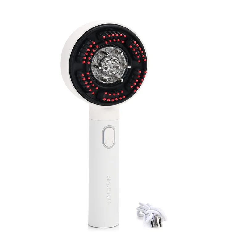 BEAUTECH Kopfhaut-Massagebürste mit EMS, rotem Therapielicht, 3 Massagestufen, 620nm Rotlicht, 3ml Ölbehälter, 1500mAh Akku, Typ-C, tragbar, 22x8,5x6 cm, Schwarz