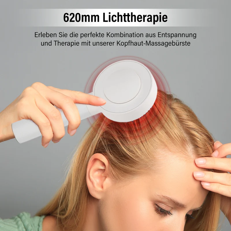 BEAUTECH Kopfhaut-Massagebürste mit EMS, rotem Therapielicht, 3 Massagestufen, 620nm Rotlicht, 3ml Ölbehälter, 1500mAh Akku, Typ-C, tragbar, 22x8,5x6 cm, Schwarz
