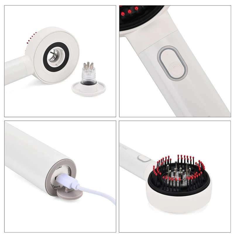BEAUTECH Kopfhaut-Massagebürste mit EMS, rotem Therapielicht, 3 Massagestufen, 620nm Rotlicht, 3ml Ölbehälter, 1500mAh Akku, Typ-C, tragbar, 22x8,5x6 cm, Schwarz