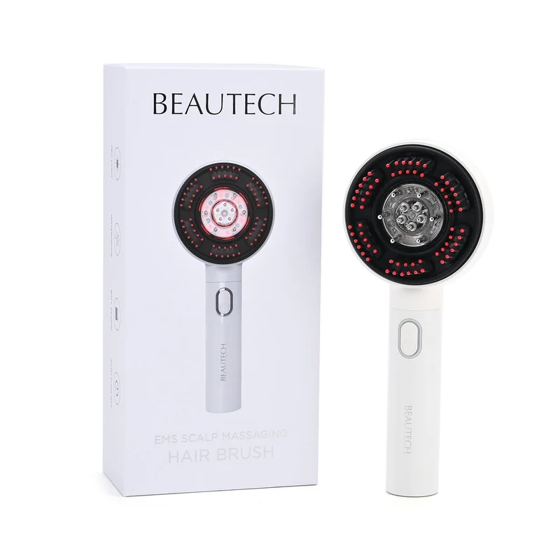 BEAUTECH Kopfhaut-Massagebürste mit EMS, rotem Therapielicht, 3 Massagestufen, 620nm Rotlicht, 3ml Ölbehälter, 1500mAh Akku, Typ-C, tragbar, 22x8,5x6 cm, Schwarz