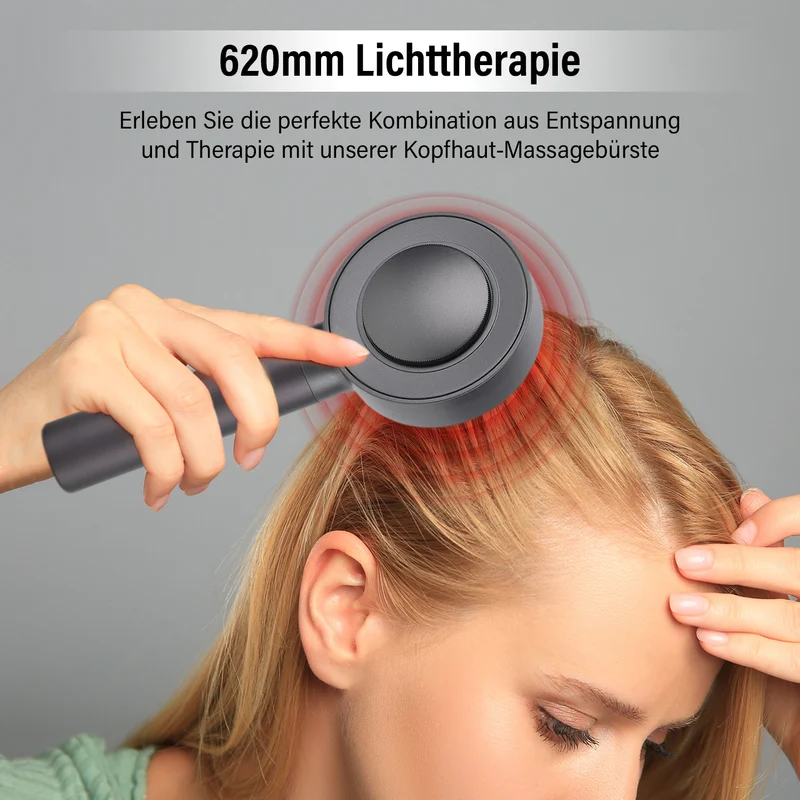 BEAUTECH Kopfhaut-Massagebürste mit EMS, rotem Therapielicht, 3 Massagestufen, 620nm Rotlicht, 3ml Ölbehälter, 1500mAh Akku, Typ-C, tragbar, 22x8,5x6 cm, Schwarz