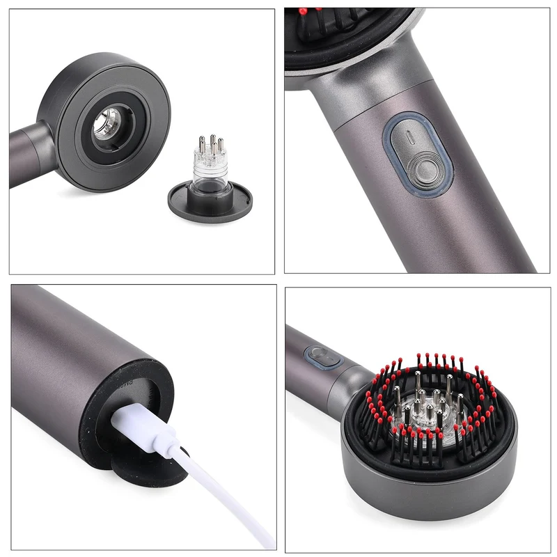 BEAUTECH Kopfhaut-Massagebürste mit EMS, rotem Therapielicht, 3 Massagestufen, 620nm Rotlicht, 3ml Ölbehälter, 1500mAh Akku, Typ-C, tragbar, 22x8,5x6 cm, Schwarz