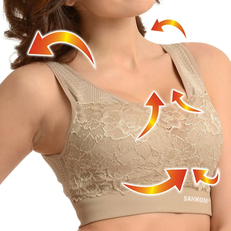 SANKOM - Rückenstütze Haltungskorrektur Push-up Spitzen-BH, Größe M/L, 80-85 cm, Dunkelblau