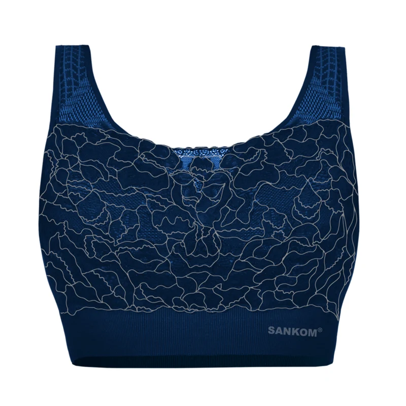 SANKOM - Rückenstütze Haltungskorrektur Push-up Spitzen-BH, Größe M/L, 80-85 cm, Dunkelblau