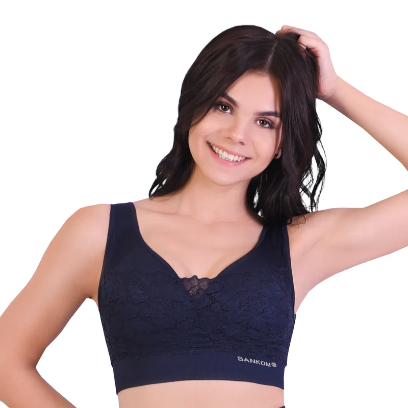 SANKOM - Rückenstütze Haltungskorrektur Push-up Spitzen-BH, Größe M/L, 80-85 cm, Dunkelblau