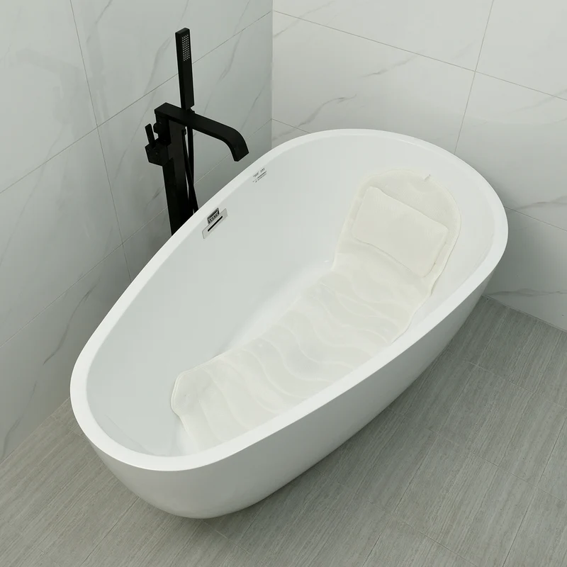 Rutschfeste Ganzkörper-Badewannen-Matte mit Kissen, Größe 119x53 cm, Weiß