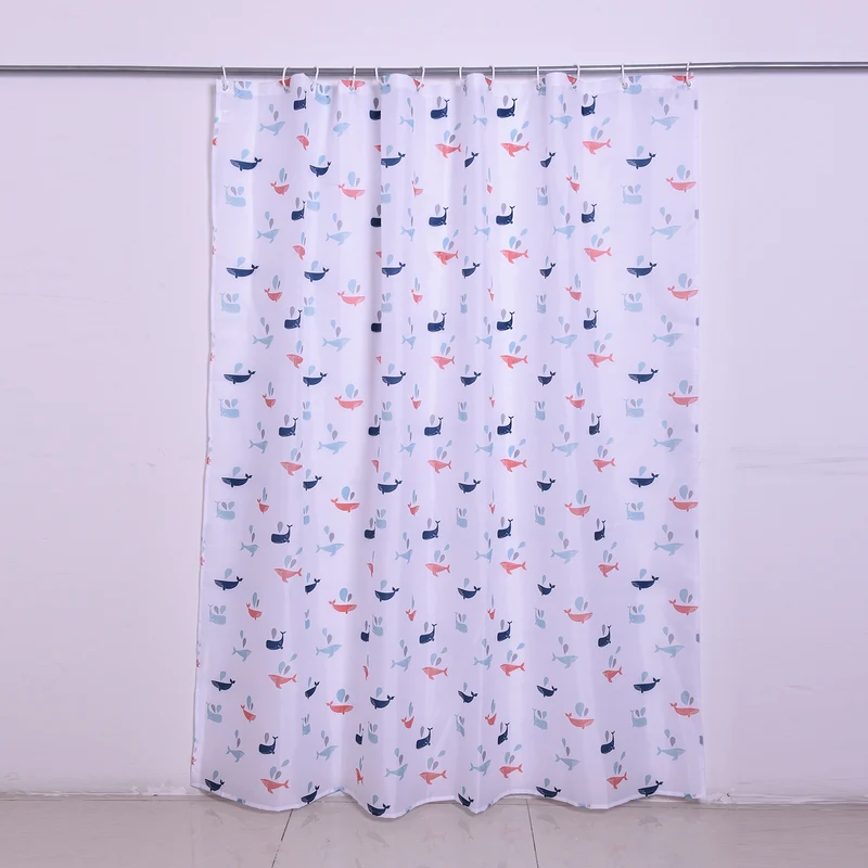 Duschvorhang mit 12 Haken und Wal-Muster, 180x180 cm, Weiß