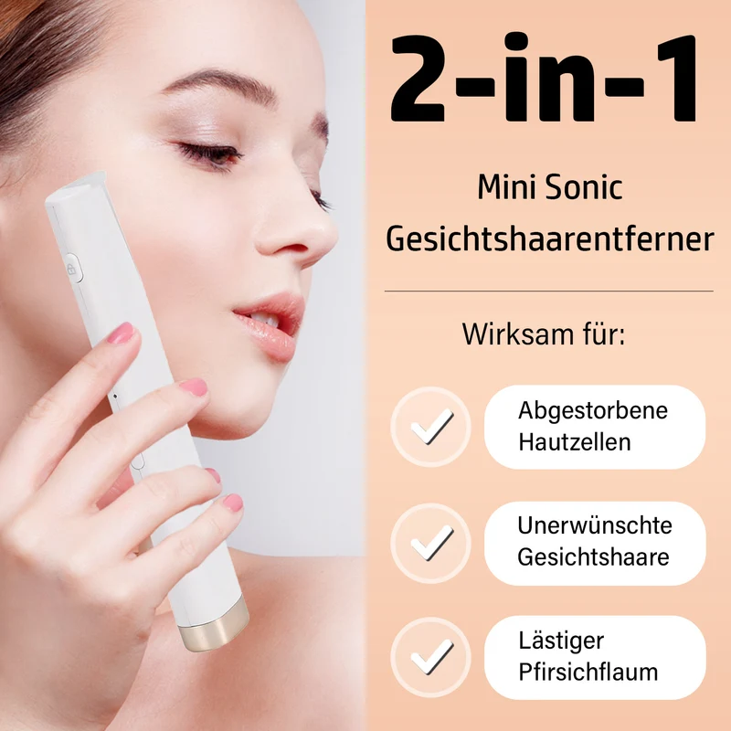BEAUTECH Mini Sonic Pfirsichflaum-Entferner - 2-in-1 Dermaplaning & Augenbrauen-Trimmer, mit 6 Ersatzklingen und LED-Funktion, Größe: 13x2,7x1,1 cm