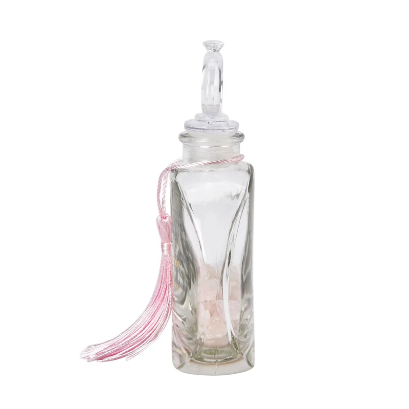 The 5th Season - Aromatherapie-Glasflasche mit Rosenquarz und Topas, mit Glasdeckel und Quasten, Größe 9,5x3,5*14cm, Inhalt: 100ml