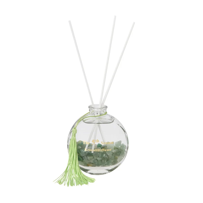 The 5th Season - Aromatherapie-Glasflasche mit Rosenquarz und Topas, mit Glasdeckel und Quasten, Größe 9,5x3,5*14cm, Inhalt: 100ml