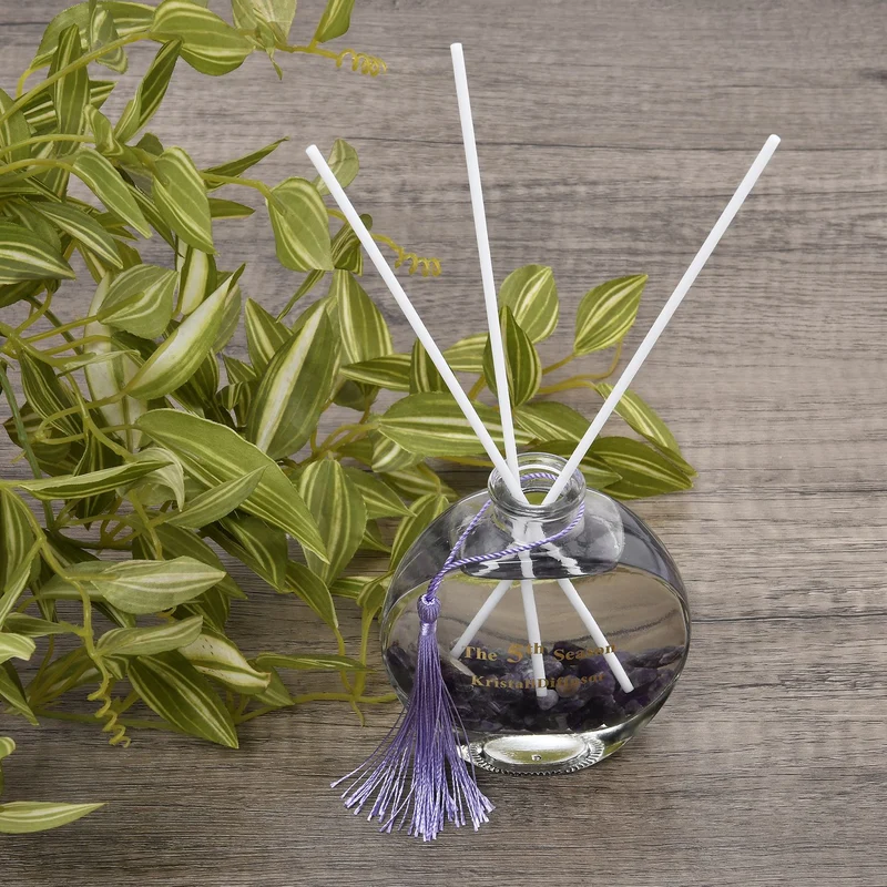 The 5th Season - Aromatherapie-Glasflasche mit Rosenquarz und Topas, mit Glasdeckel und Quasten, Größe 9,5x3,5*14cm, Inhalt: 100ml