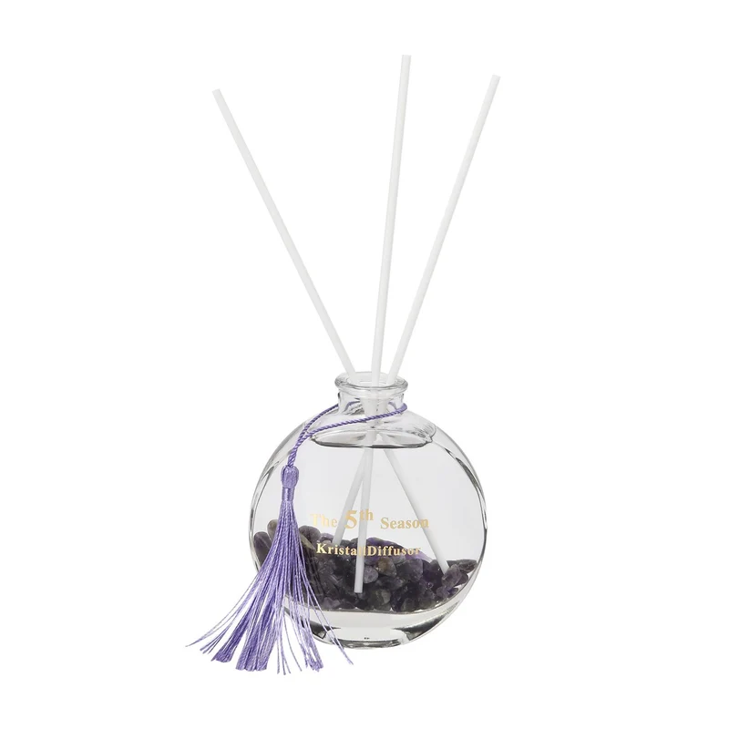 The 5th Season - Aromatherapie-Glasflasche mit Rosenquarz und Topas, mit Glasdeckel und Quasten, Größe 9,5x3,5*14cm, Inhalt: 100ml