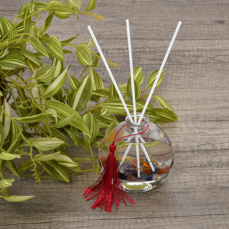 The 5th Season - Aromatherapie-Glasflasche mit Rosenquarz und Topas, mit Glasdeckel und Quasten, Größe 9,5x3,5*14cm, Inhalt: 100ml