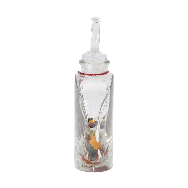 The 5th Season - Aromatherapie-Glasflasche mit Rosenquarz und Topas, mit Glasdeckel und Quasten, Größe 9,5x3,5*14cm, Inhalt: 100ml