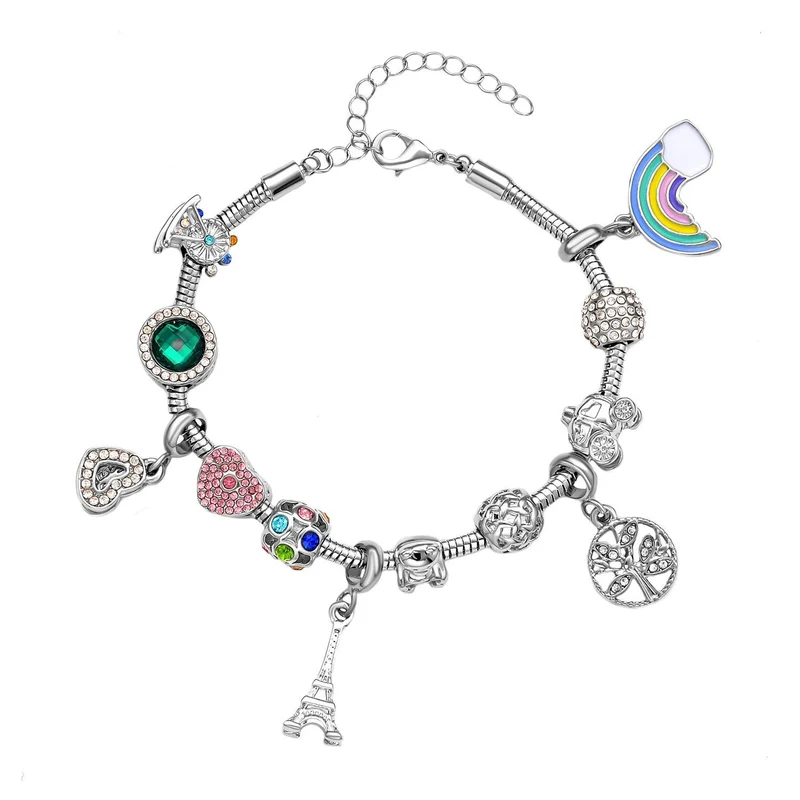 Designer Inpiriertes Schlangen-Gliederarmband mit 12 Charme