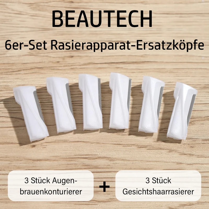 BEAUTECH Sechserpack Ersatzklingen - 3x Augenbrauen- & 3x Gesichtshaar-Entferner, Sanft und Schmerzfrei, Größe: 3,8x1,3x1,2 cm