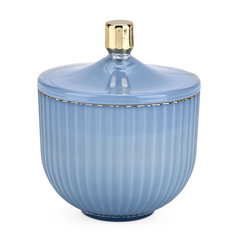 Duftkerze im Glas mit Deckel, Luxusglas-Design, Tabak und Oud, Blau