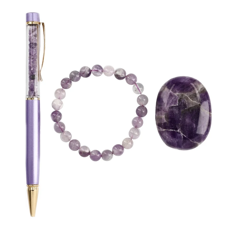 3er Exklusives Set - Sodalith - Eleganter Handstein, stilvolles Armband, und luxuriöser Kugelschreiber mit Kristallkugel