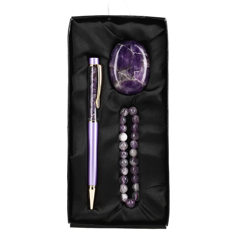 3er Exklusives Set - Sodalith - Eleganter Handstein, stilvolles Armband, und luxuriöser Kugelschreiber mit Kristallkugel