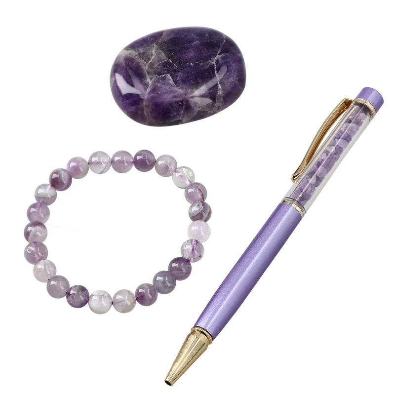 3er Exklusives Set - Sodalith - Eleganter Handstein, stilvolles Armband, und luxuriöser Kugelschreiber mit Kristallkugel