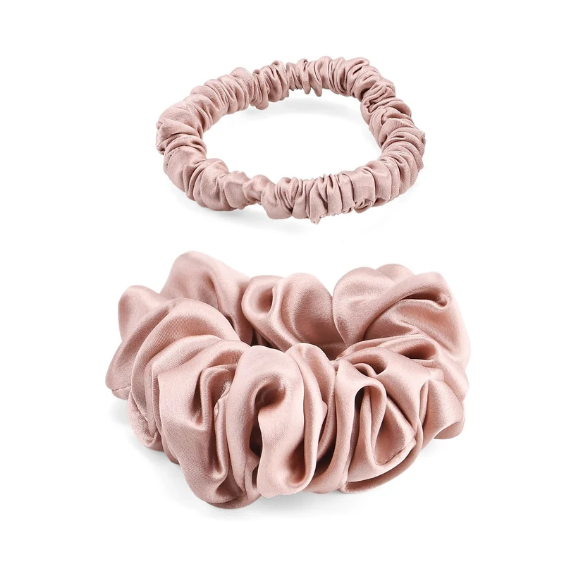 LA MAREY Signature - Seiden-Scrunchies aus 100% Maulbeerseide, 1 cm und 3,5 cm, Petrol