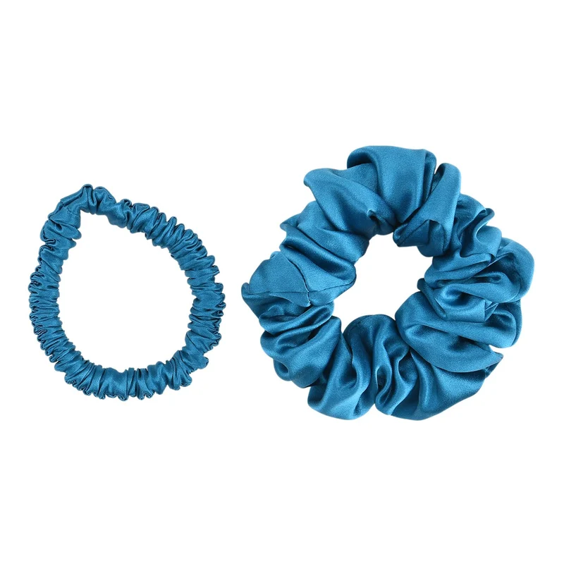 LA MAREY Signature - Seiden-Scrunchies aus 100% Maulbeerseide, 1 cm und 3,5 cm, Petrol