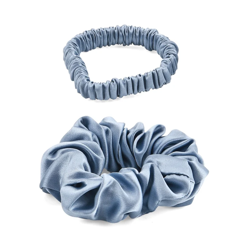 LA MAREY Signature - Seiden-Scrunchies aus 100% Maulbeerseide, 1 cm und 3,5 cm, Petrol