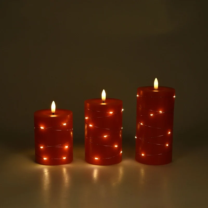 3er Set - LED-Kerzen ohne Flamme mit Fernbedienung, rot