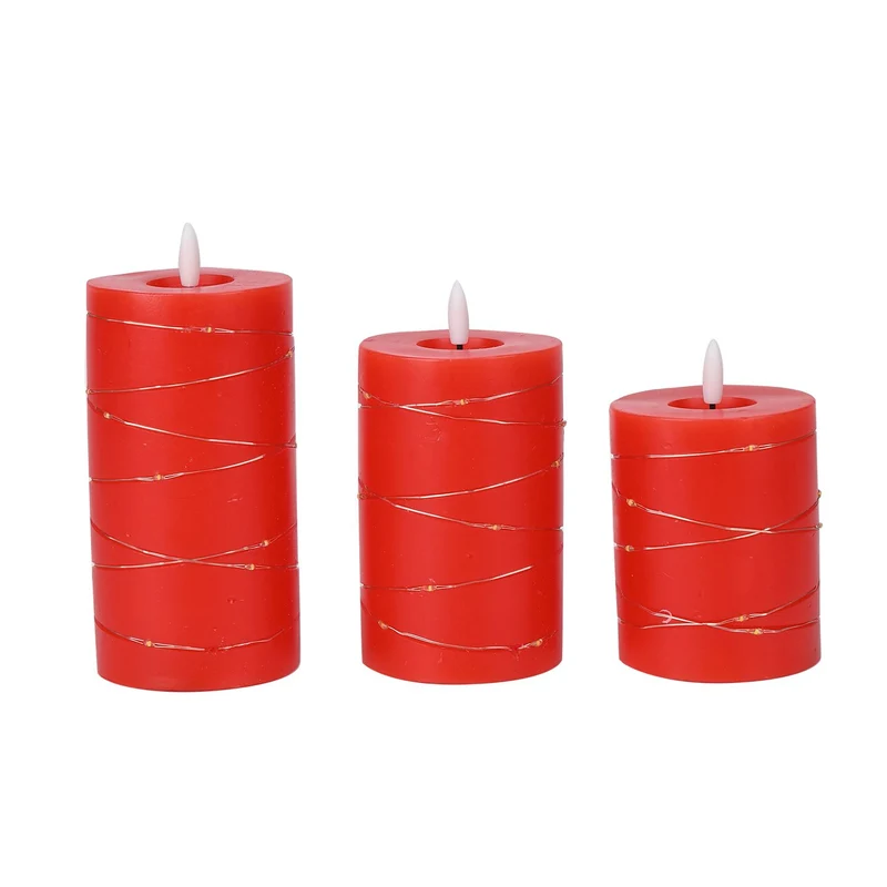3er Set - LED-Kerzen ohne Flamme mit Fernbedienung, rot